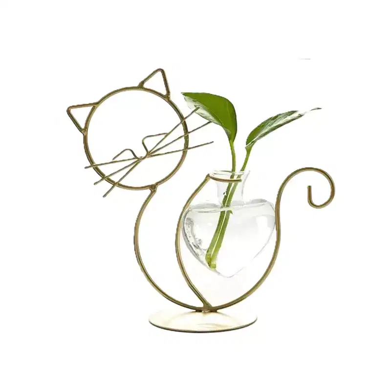 NotArt Nordic Cat-shaped Iron & Glass Hydroponic Flower Vase - Welded & Painted Aquarium-style Decor