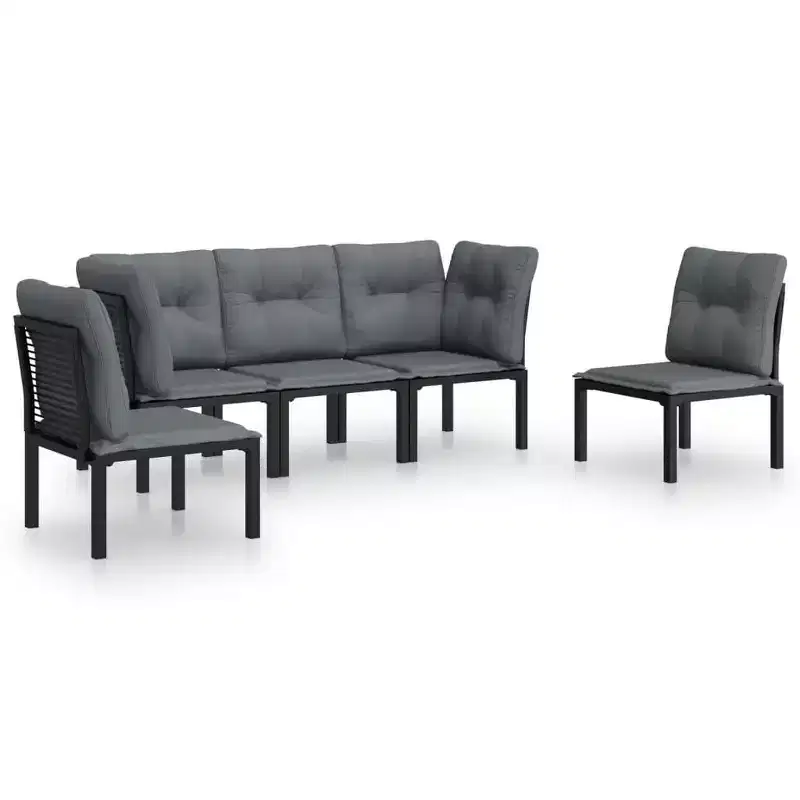 vidaXL Patio Lounge Set Sectional Sofa for Garden Black and Gray Poly Rattan