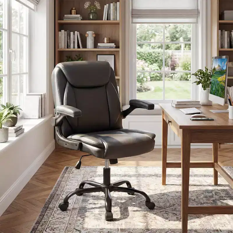 Leather Office Chair with Flip-up Armrests, Rocking Function and Adjustable Height