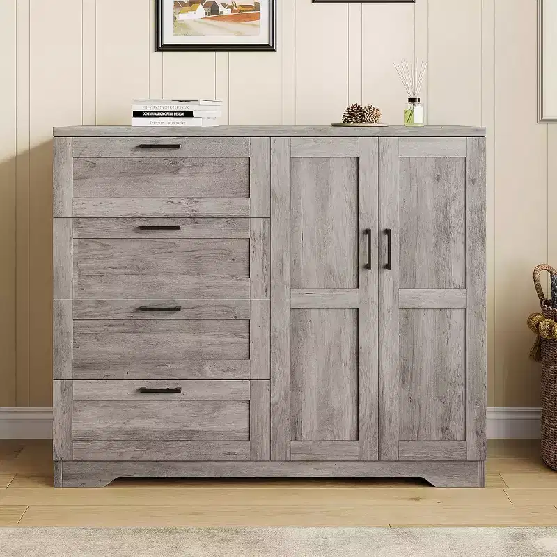 Acekool 2-Door Wardrobe Dresser  Closet Armoire with 4 Drawers & Hanging Rod