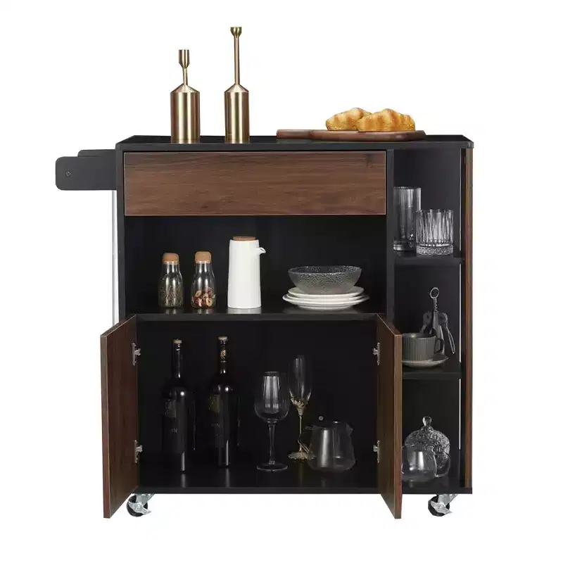 Kitchen Island Rolling Cart with Storage Drawers and Towel Rack