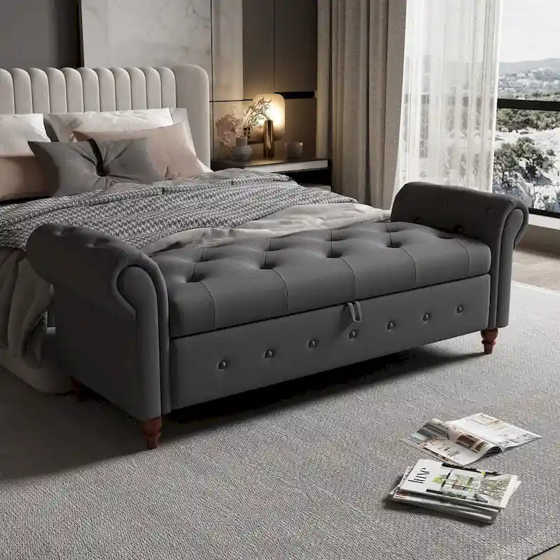 63 Modern Entryway Bench Bed Bench Storage Bench with Rolled Arms