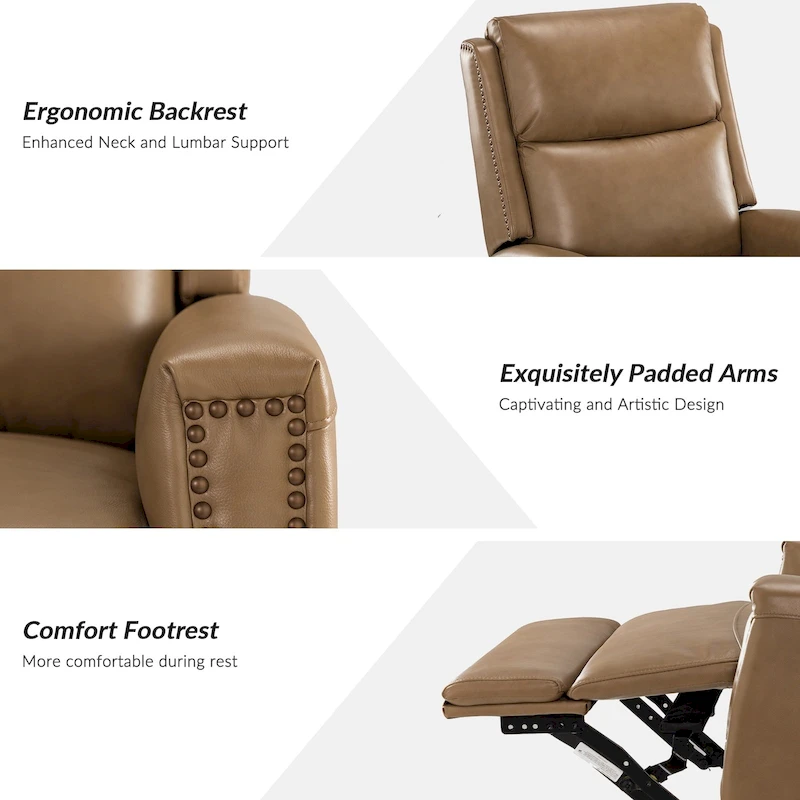 Fiacro 30.31Wide Modern Genuine Leather Wingback Swivel Rocker Recliner with Nailhead Trims