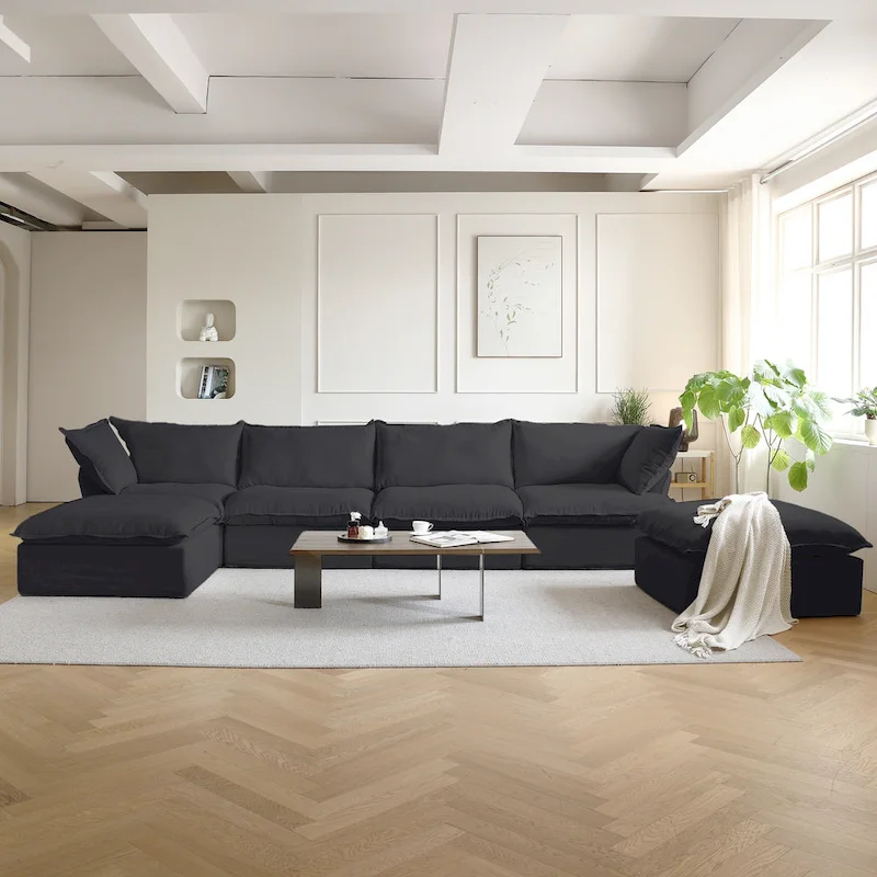 6 Piece U-shaped Velvet Upholstery Modular Sectional Sofa with 2 Ottoman