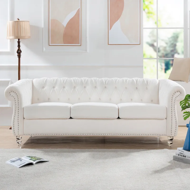Upholstered Rolled Arm Chesterfield 3-Seater Sofa