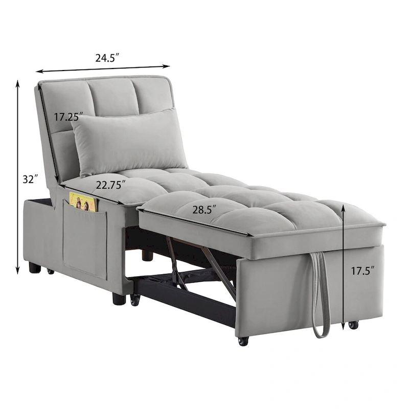 Convertible Recliners with Adjustable Backrest, Pillows and Pockets