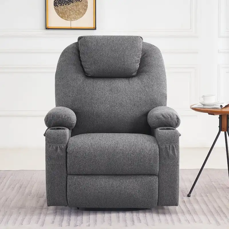MCombo Large Power Lift Recliner Chair with Massage, Cup Holders, Extended Footrest, Fabric 7516