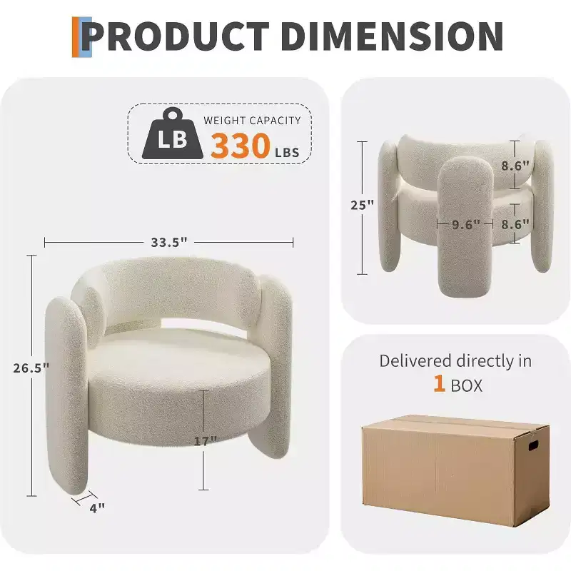 Modern Barrel Accent Chair, Upholstered Living Room Chair Cozy Round Armrest Chair With Open Back Round Corner Side Sitting Lounge Armchair for Home