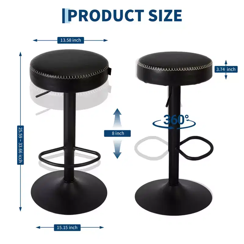 Modern Adjustable Bar Stools Set of 2, 360 Swivel Counter, for Kitchen Island, Home Bar, Lounge