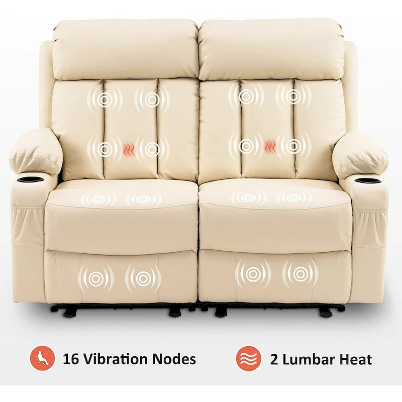 MCombo Electric Power Reclining Sofa with Heat & Massage, Faux Leather 6095/6075/6077