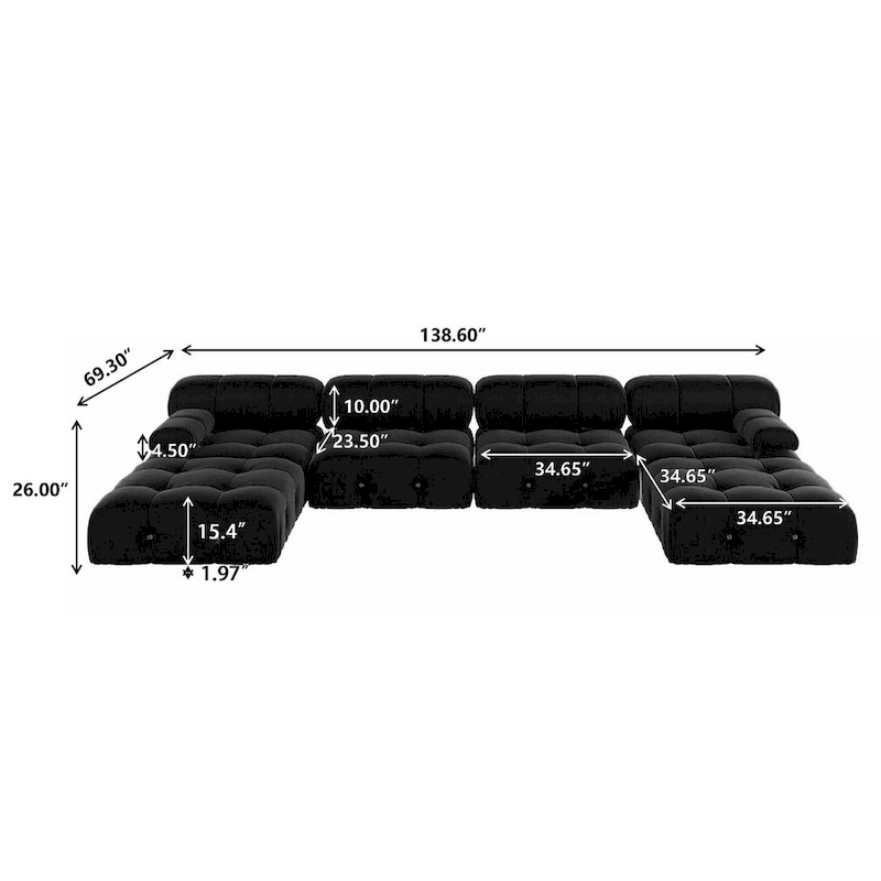 Black Velvet Upholstered Sectional Sofa