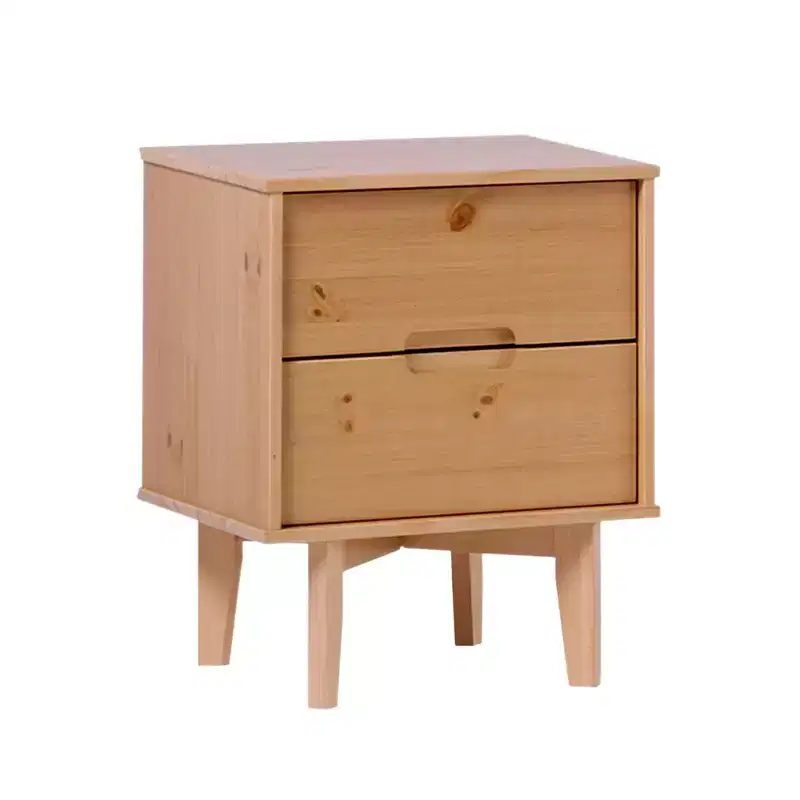 Mid-Century Modern Solid Wood 2-Drawer Nightstand C Natural Pine