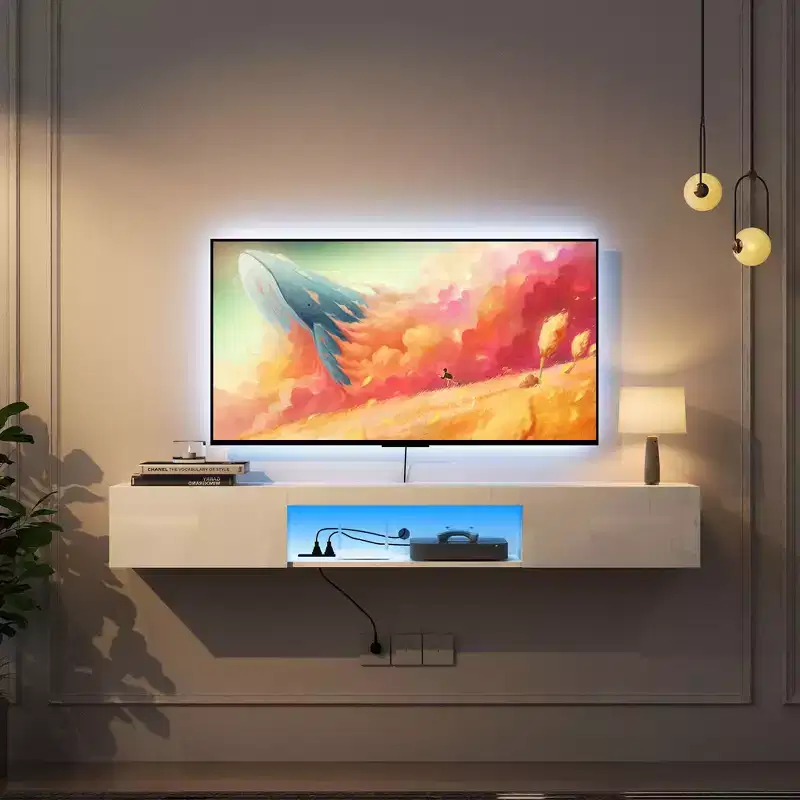 TUYOHW Floating TV Stand Wall Mounted with LED Lights for TVs up to 65 Inches,Entertainment Center with Storage Space