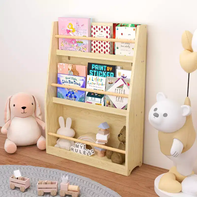 3 Tier Kids Book Shelf and Book Rack, Help Keep Bedrooms and Playrooms Tidy, Natural
