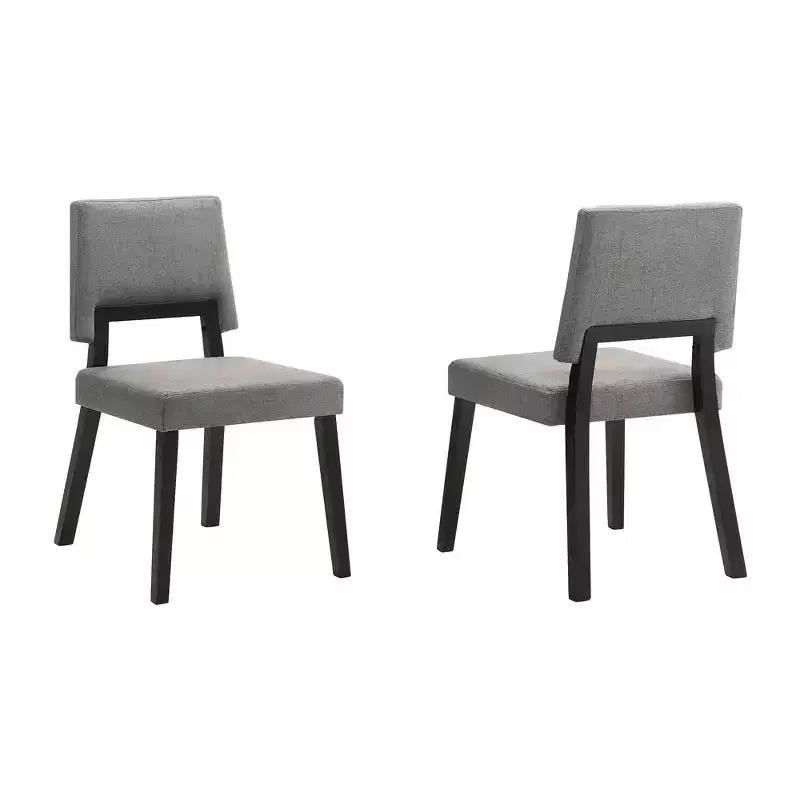 Armen Living,Channell Wood Dining Chair in Black Finish with Charcoal Fabric - Set of 2