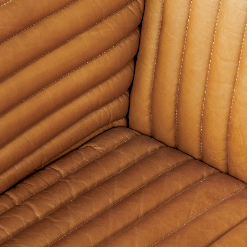 Ricciardo Cognac Genuine Leather Wrapped Sofa - 86.6L x 38.6W x 26.4H