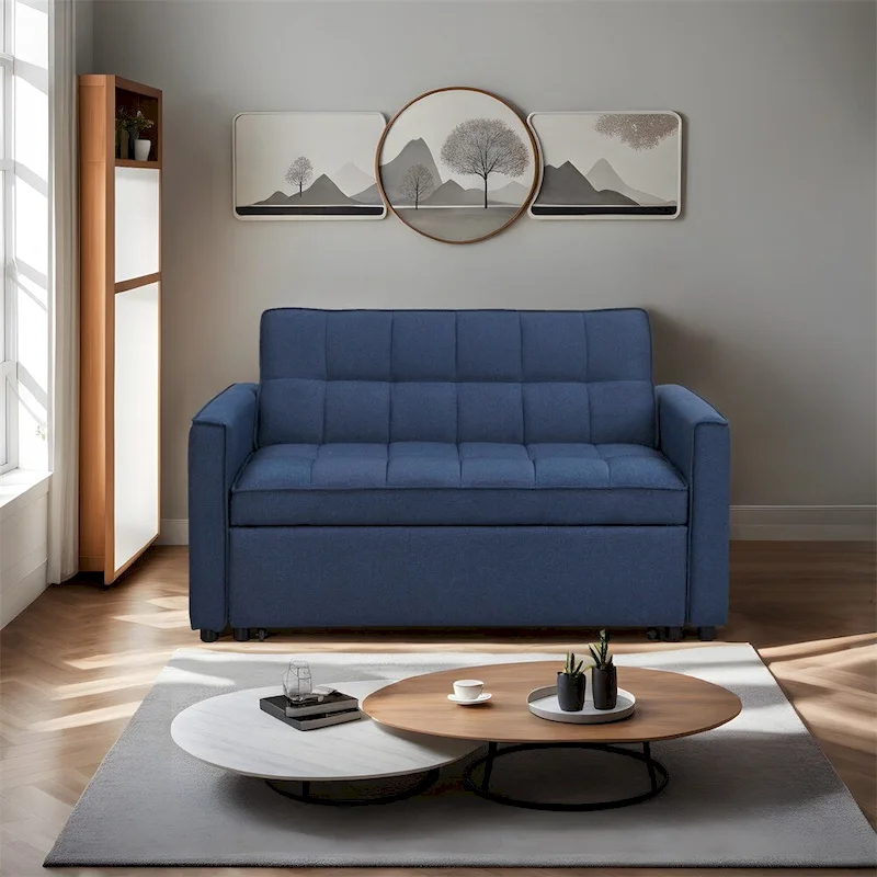 Stylish Pull-Out Sofa Bed w/Woven Polyester Fabric & Solid Wood Frame