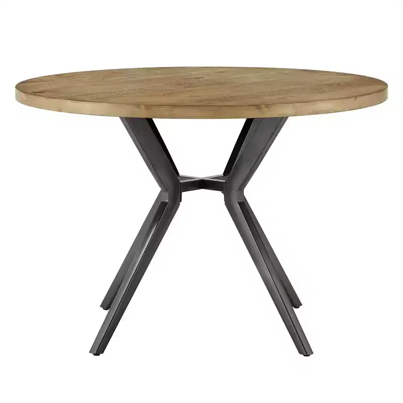 Hendrick Wood Finish and Iron Gray Metal Base 4-Person Round Dining Table - Light Pine/Grey - iNSPIRE Q