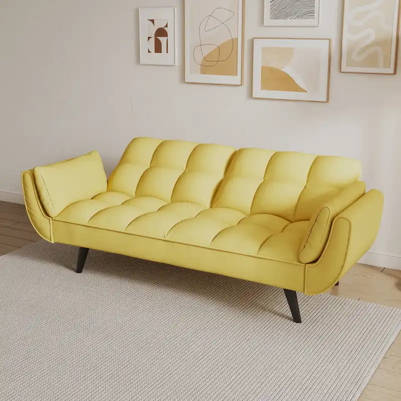57 Sofa Bed,Polyester Blend Comfy Futon Couch Bed with 2 Square Pillows, Convertible Sleeper Sofa with Adjustable Backrest