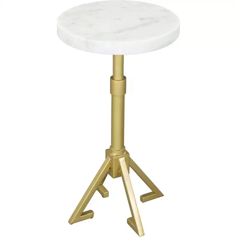 Augustus Side Table Marble White - ZM Home: Modern Round Iron Frame, Gold Finish, 22" Height, 11" Width, 45 lbs Capacity