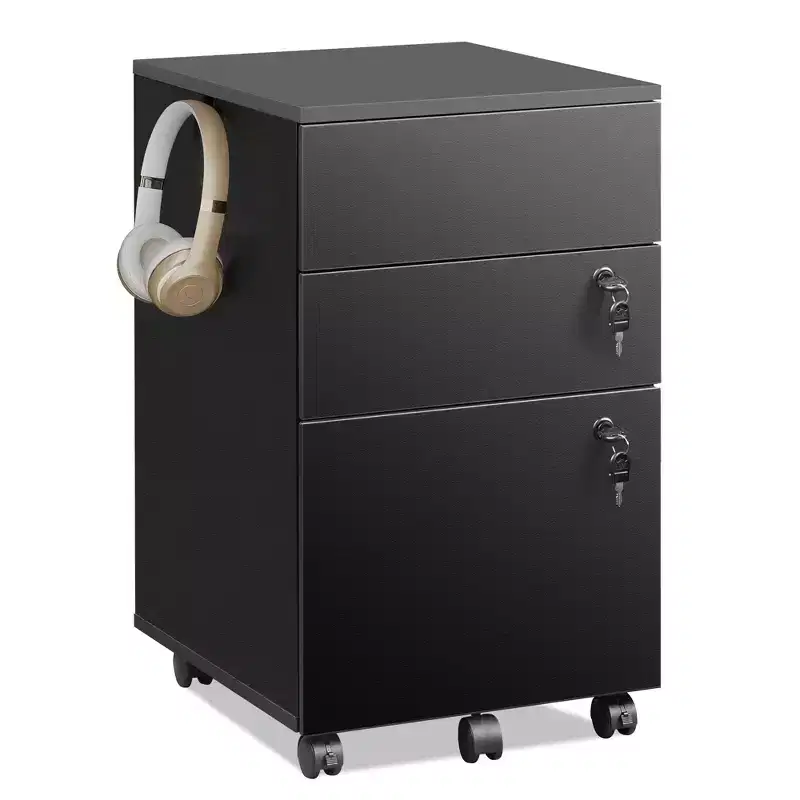 DEXYLLO 3-Drawer Rolling File Cabinet with Lock, Wood Under Desk Filing Cabinet for Home Office, Fits Letter/Legal/A4 Size
