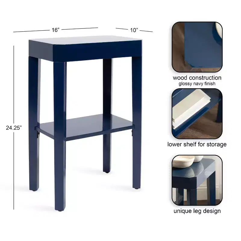 Kate and Laurel Talcott Wood Side Table, 16x10x25, Navy Blue