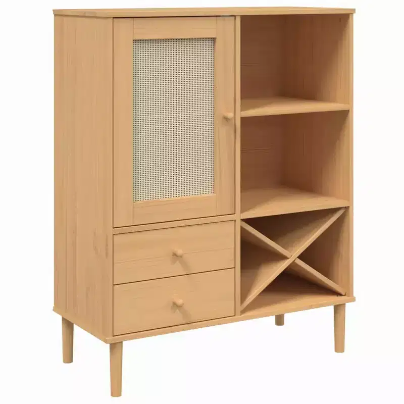 vidaXL SENJA Highboard Tall Storage Side Cabinet Rattan Look Solid Wood Pine