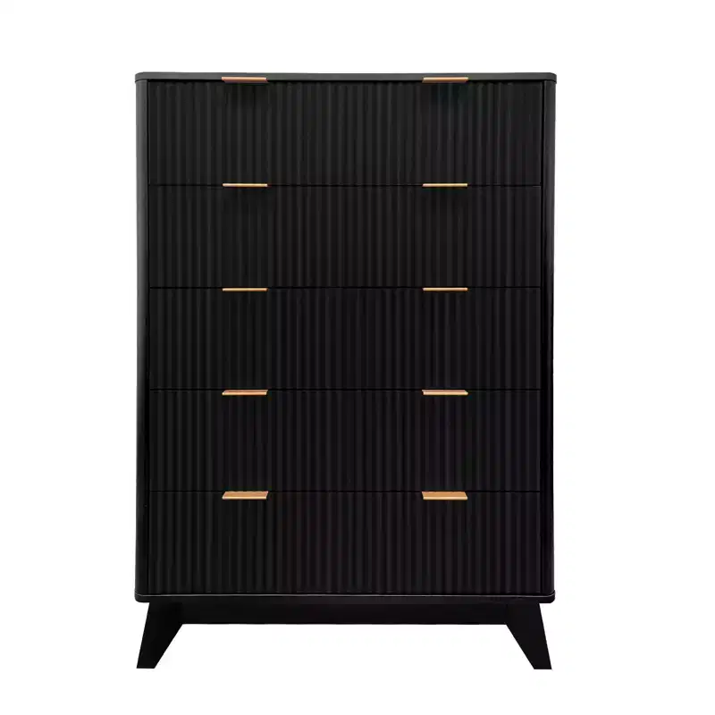 5-Drawer Tall Dresser Waveform Fluted Wood Chest, Modern Storage for Living Room, Kids Bedroom, Nursery