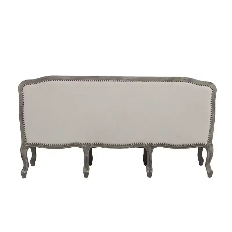 76 Tania Sofa Cream Linen, Brown Finish, Carved Detail - Acme Furniture: No Assembly, Nailhead Trim