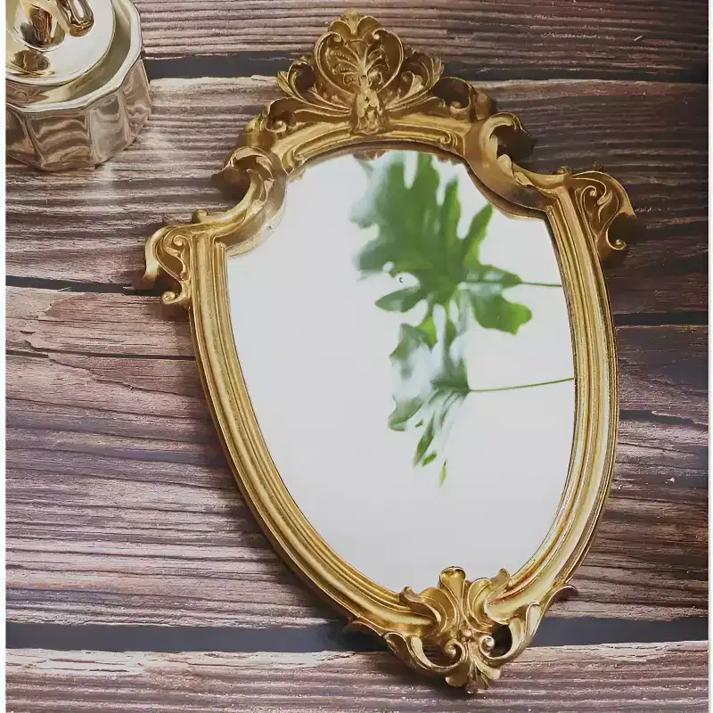 Vintage Baroque-Style Gold Oval Mirror – 12.25