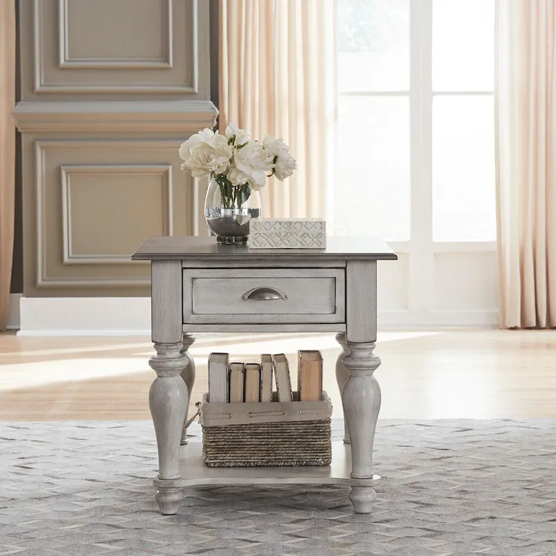 Antique White & Weathered Pine Drawer End Table