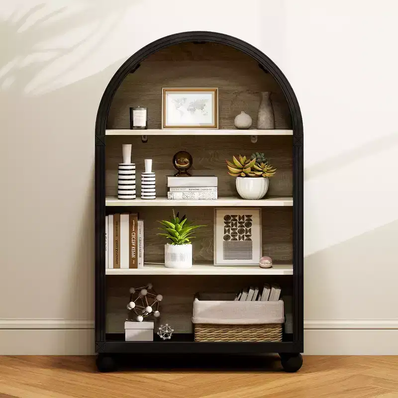 GDFStudio Sade Modern 28 Wood and Metal Arched 4-Tier Storage Cabinet with Carved Edges