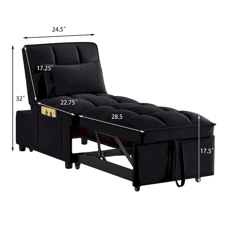 Convertible Recliners with Adjustable Backrest, Pillows and Pockets