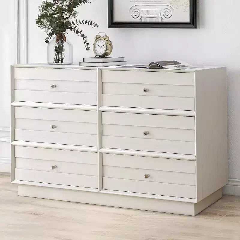 Modern 6 Drawer Dresser with Crystal Knobs & Painted Strip, for Bedroom, Living Room, Hallway, Closet