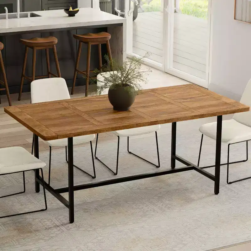 Portage wood & Metal 72 inch Wide Rectangle Modern Industrial Dining Table