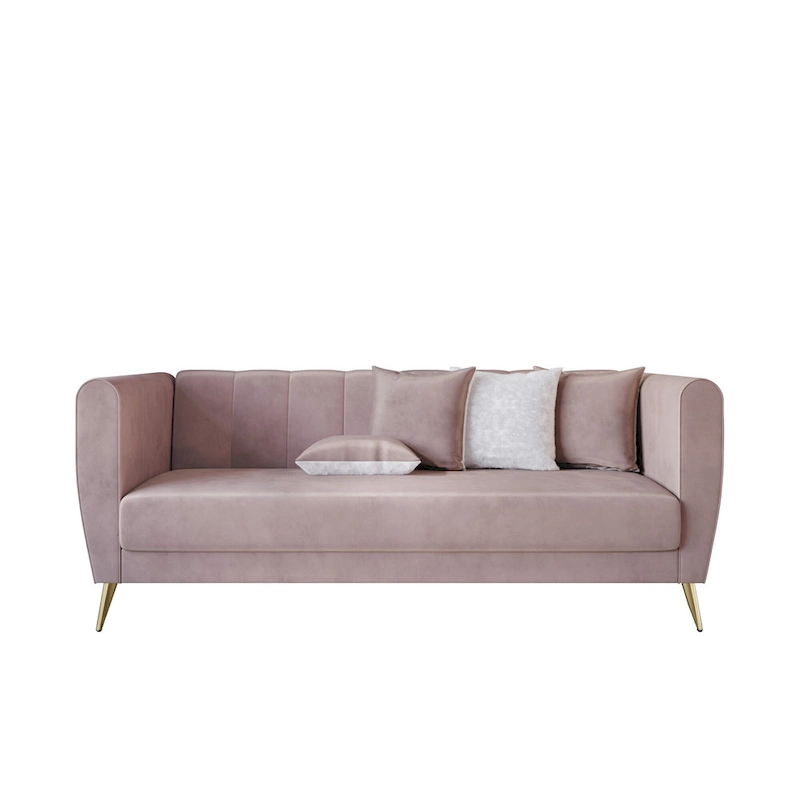 Scarlett Velvet Flared Arm 3-Seater Sofa with 4 Throw Pillow