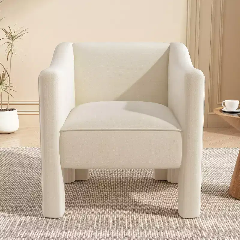 Modern Chenille Upholstered Barrel Accent Chair with Ergonomic Backrest, 250 lb Capacity