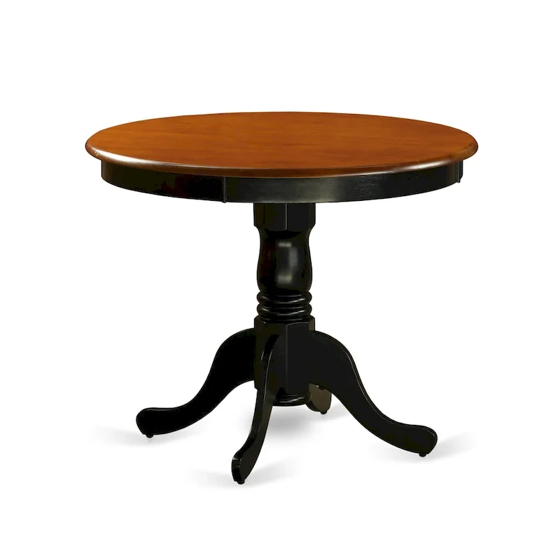 East West Furniture ANAV5-BLK-W 5 Piece Kitchen Table Set- a Round Dining Room Table and 4 Dining Chairs, Black & Cherry