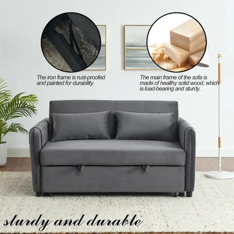 3-in-1 Versatile Velvet Double Sofa with Pullout Bed