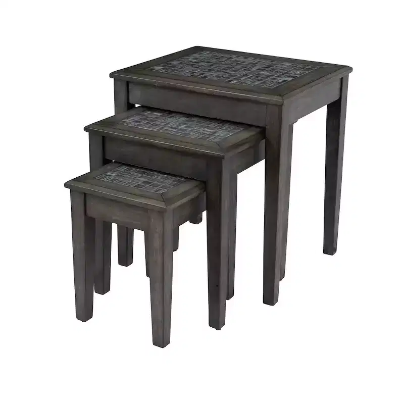 Jofran, Baroque Nesting Tables with Mosaic Tile Inlay (Set of 3), Gray