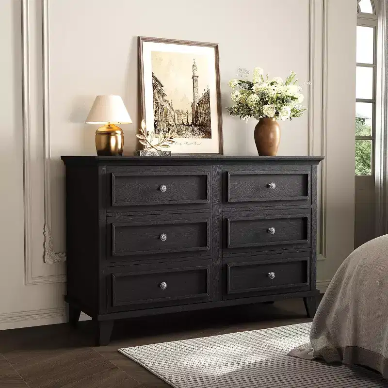 6-Drawer Wooden Dresser & Storage Chest, Wide TV Stand with Drawer Organizer for Bedroom, Living Room & Hallway