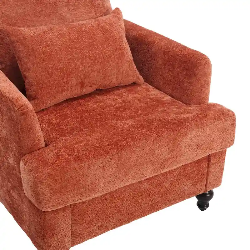 Chenille Single Sofa Chair, Upholstered Accent Chair with Soft Pillow, Mid Century Modern Reading Armchair