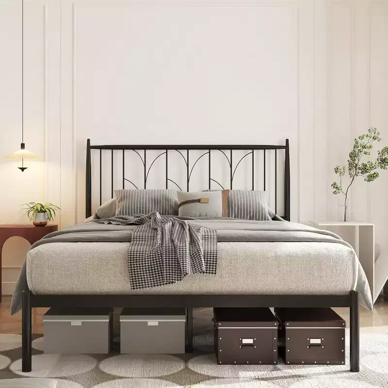 COZONY Metal Platform Bed Frame with Headboard, No Box Spring Needed Mattress Foundation with Under Bed Storage