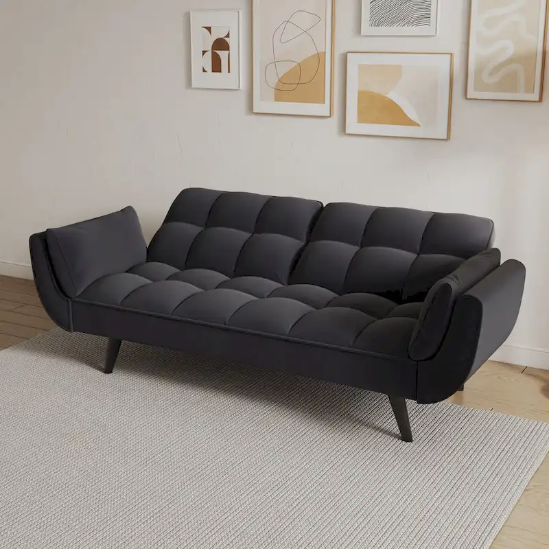 57 Sofa Bed,Polyester Blend Comfy Futon Couch Bed with 2 Square Pillows, Convertible Sleeper Sofa with Adjustable Backrest