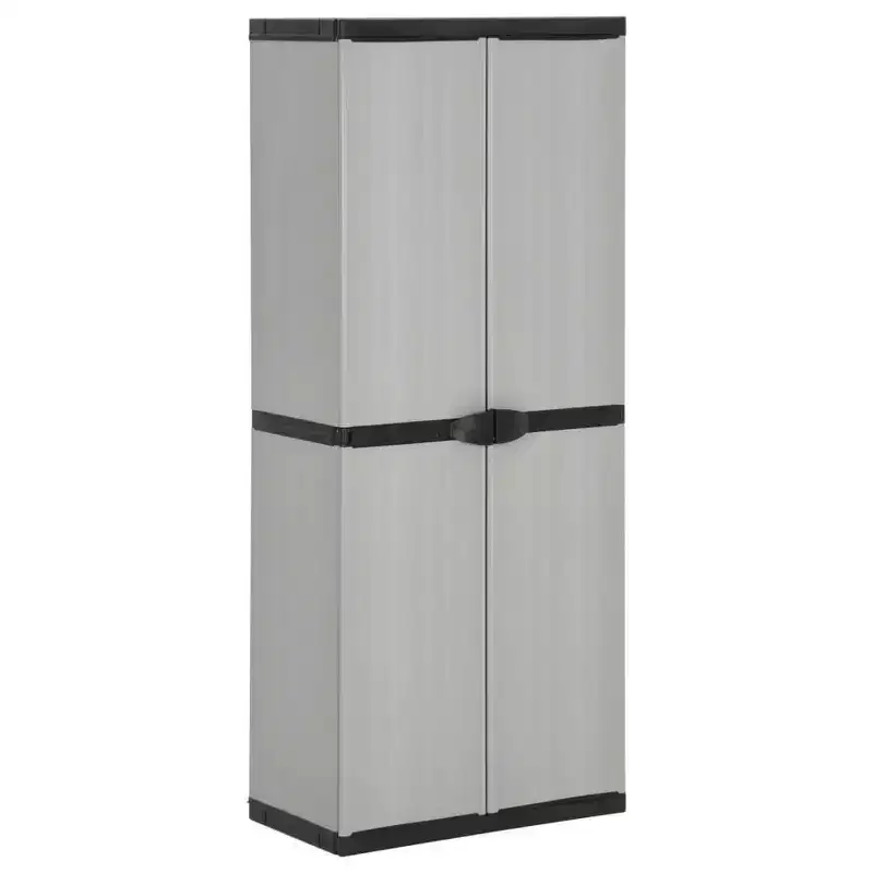 Gray & Black PVC Outdoor Storage Cabinet, 2-Door, 1-Person
