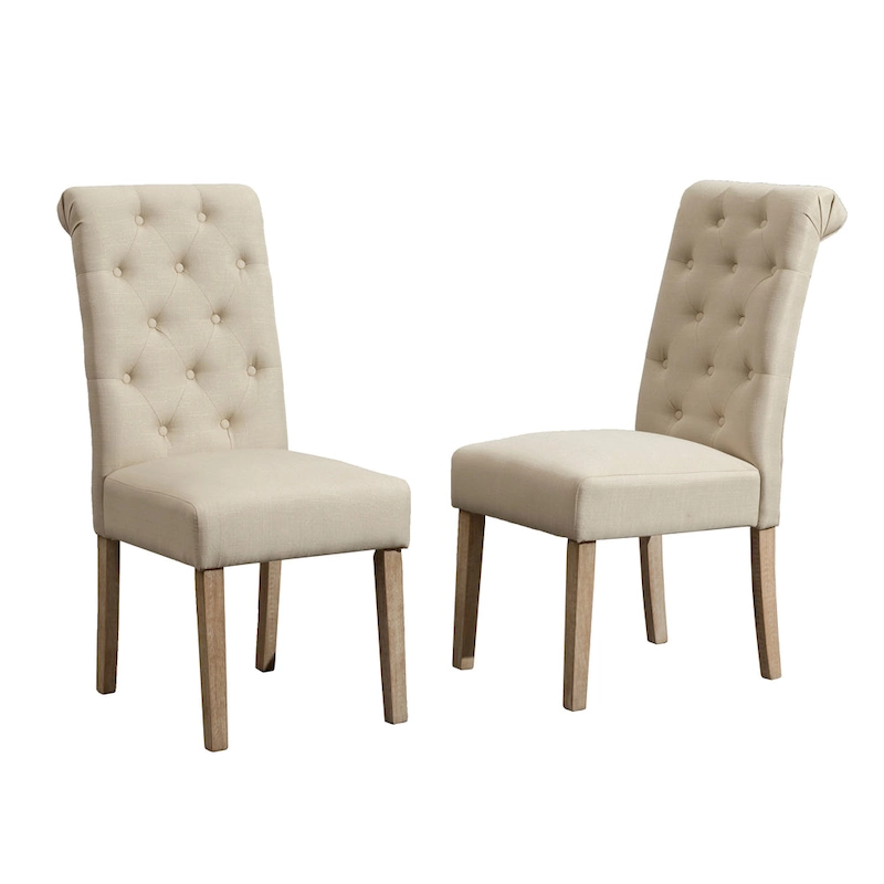 Roundhill Amonia 7-piece Dining Set, Turned-Leg Dining Table with 6 Tufted Chairs