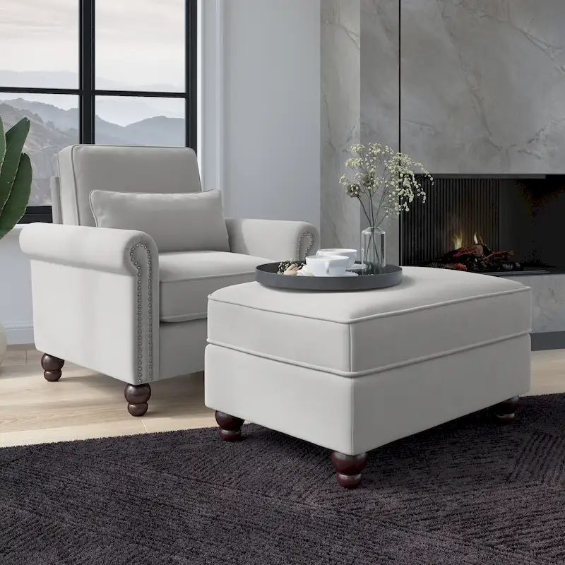 Bush Furniture Coventry Living Room Accent Chair with Ottoman Set