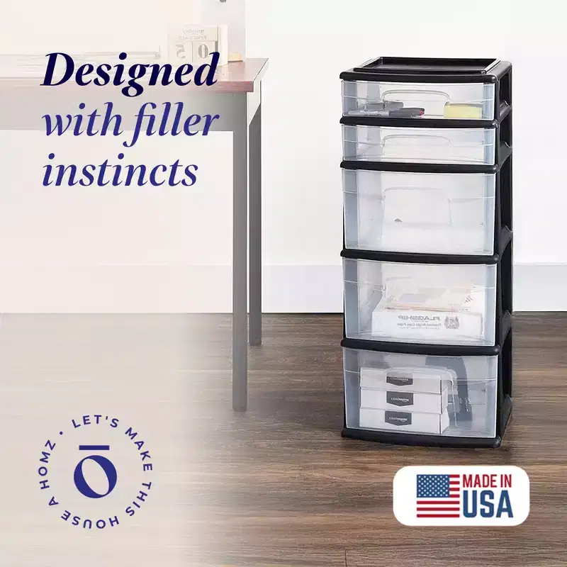 5 Clear Drawer Plastic Storage Tower Medium Home Organizer 31.68