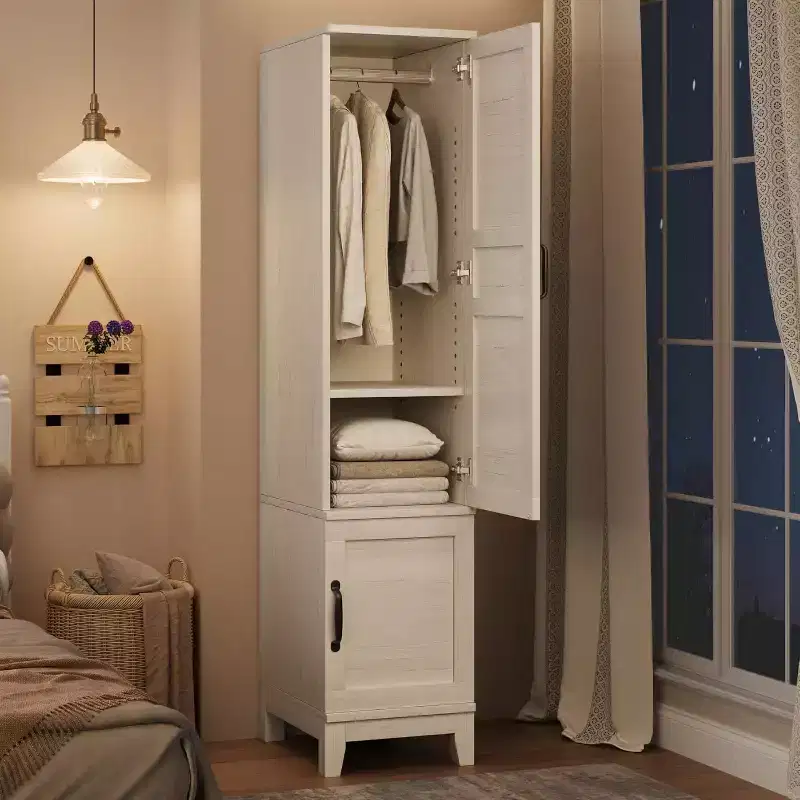 Armoire Wardrobe Closet with 2 Doors,72 in Wooden Wardrobe Cabinet with Hanging Rod, Narrow Tall Clothing Armoire Cabinet with 18 Adjustable Shelves