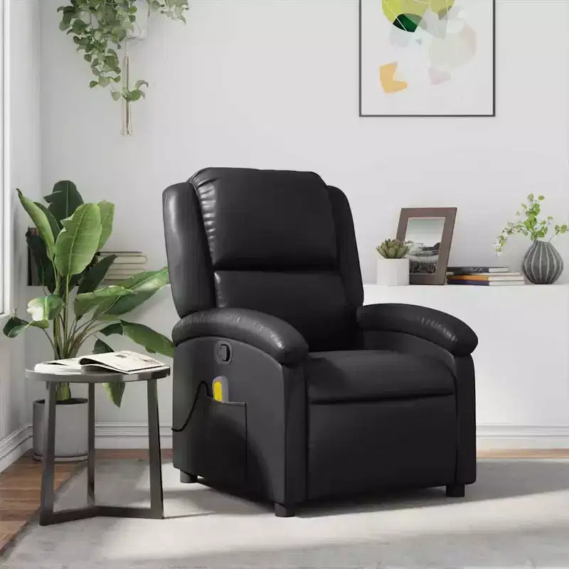 vidaXL Black Massage Recliner Chair - Adjustable Backrest & Footrest for Ultimate Relaxation